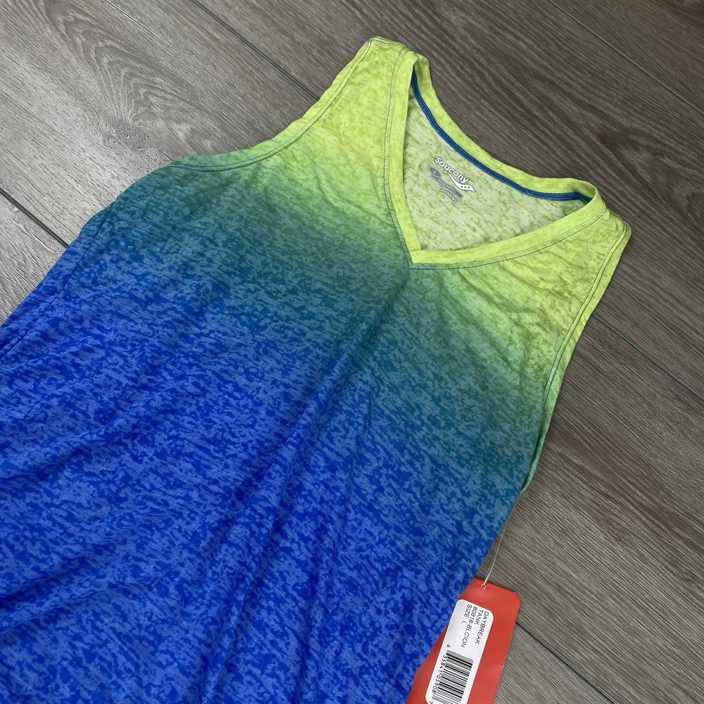 Saucony Women's Daybreak V Neck Tank Top Shirt Blue Green Large New
